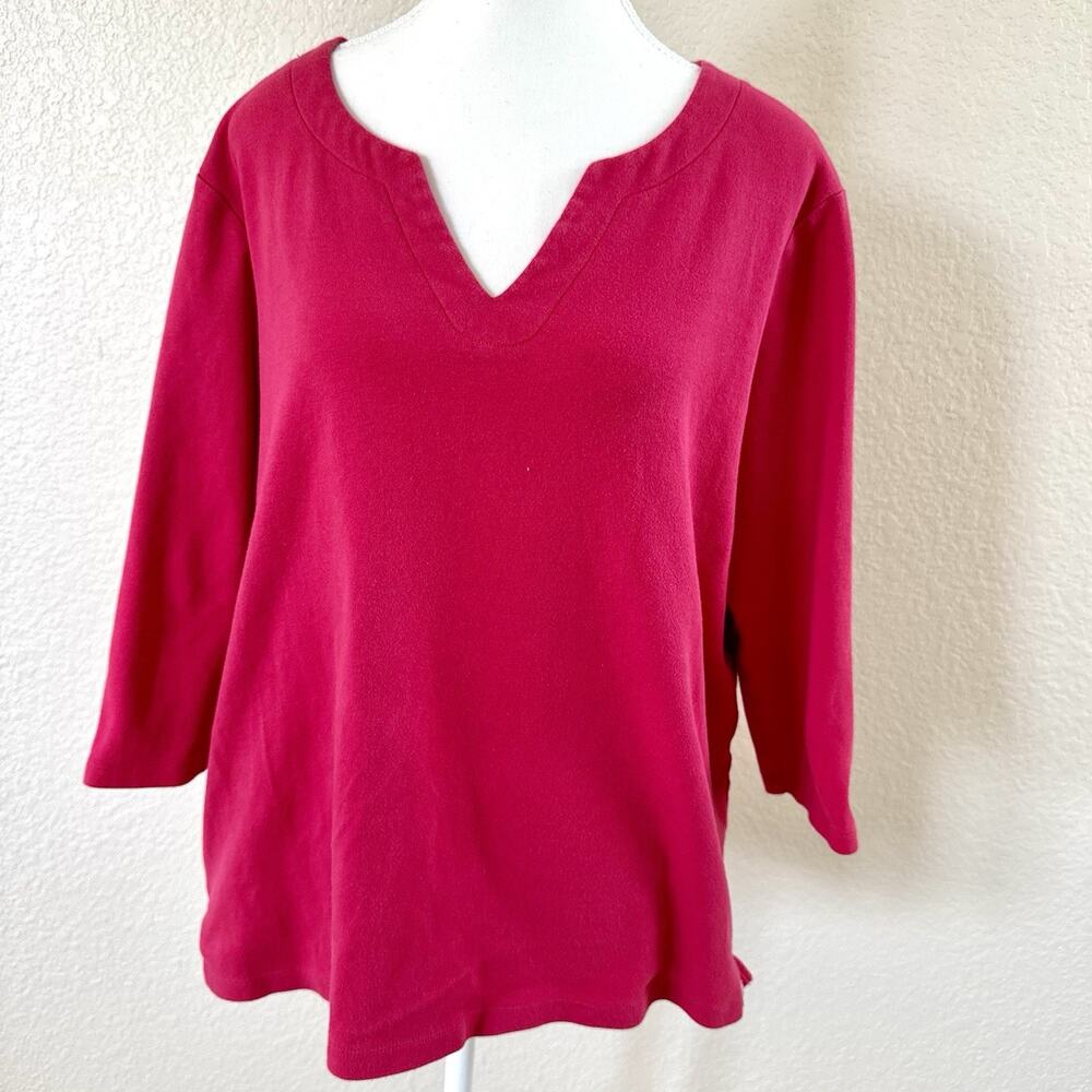 Orvis Classic Collection XL Bright Pink Pima Cotton Top Split Neck 3/4 Sleeve